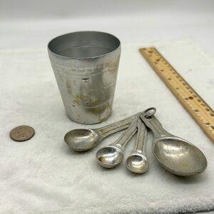 Vintage Aluminum Measuring Cup & Nesting Measuring Spoons Mid-Century